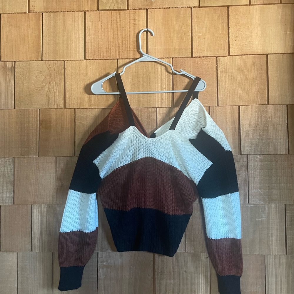 Fashion Nova Off-the-Shoulder Sweater - Black, White, Brown